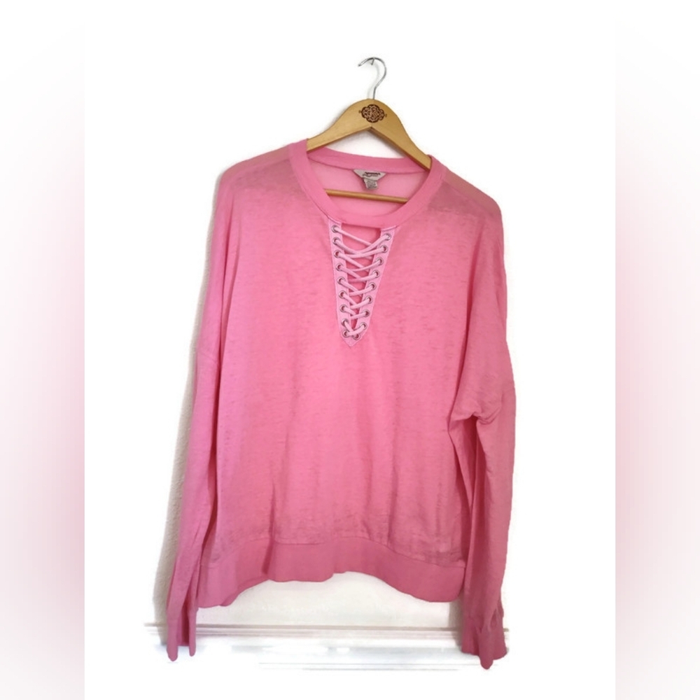 Pink lace Up Cute Long Sleeve Top Size XXL